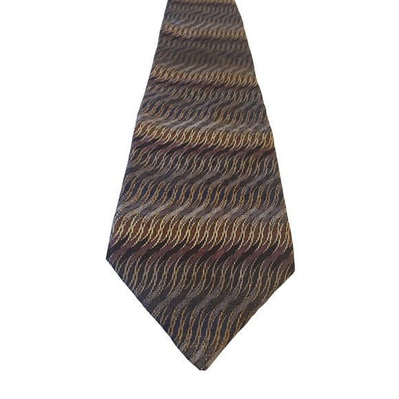 Alexander LLoyd Mens Tie Brown Gold Novelty Pattern100% Silk Made in USA Long - Picture 1 of 12